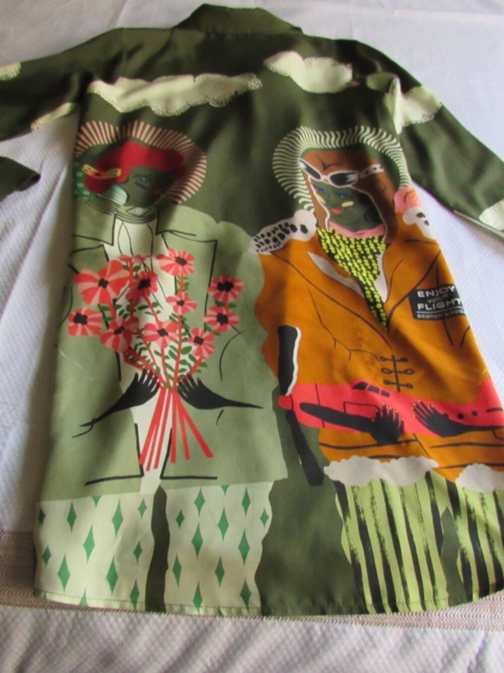 Silk Art Tunic Duster Faces Top XS New Colorful Scotch & Soda Green Cream